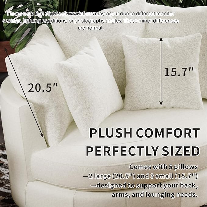 54.9''W Oversized Accent Barrel Chair Chenille Upholstered Comfy Couch Sofa with 5 Pillows for Living Room Apartment Bedroom (Beige Yellow).