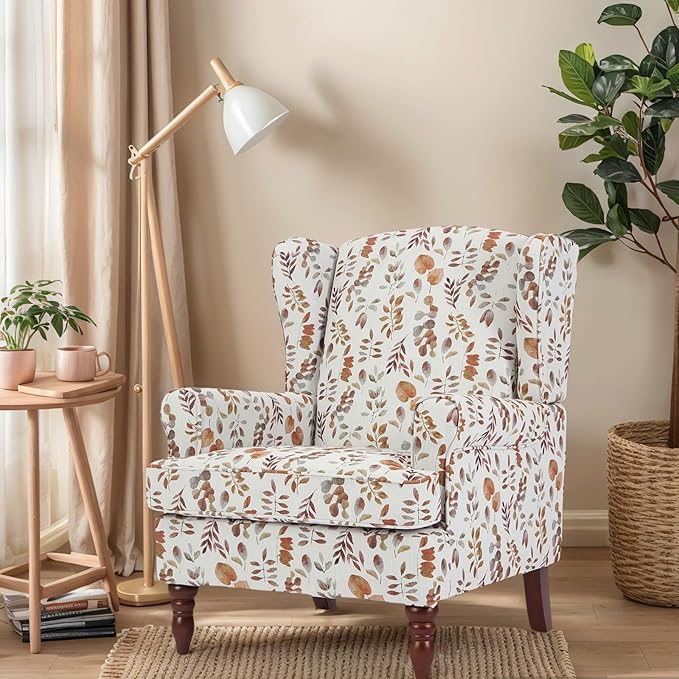 Chifee &amp Vingol Wingback Chair High Back Armchair Upholstered Living Room Chairs Comfy Single Sofa ChairBrown