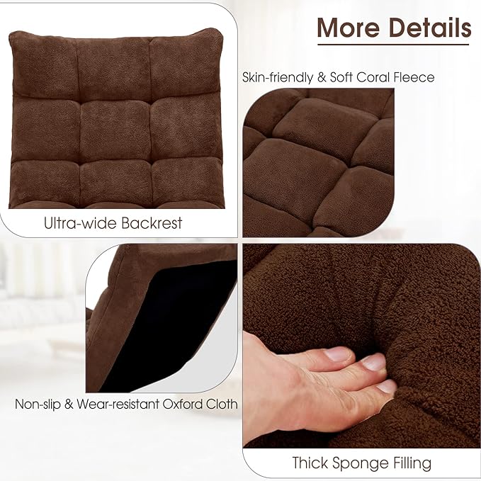 Giantex Folding Sofa Chair with 14 Adjustable Positions Padded Sleeper Bed Couch Recliner Gaming Floor Chair for Adults (Brown)