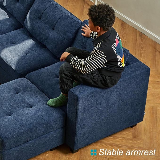 Belffin Modular Sectional Sofa with Storage Ottoman Modern Fabric L Shaped Couch with Chaise for Small Spaces Blue