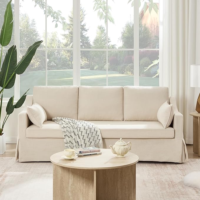 Tbfit 80.7 Slipcovered Couch 3 Seater Sofa Vintage Sofas with Removable Cover Pocket Spring Cushion Mini Couches Living Room Furniture for Home Apartment Farmhouse Beige