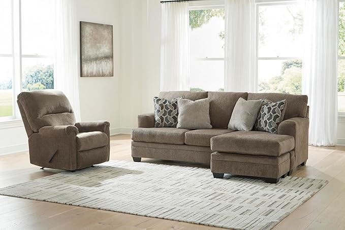 Signature Design by Ashley Stonemeade Casual Right-Arm Facing Sofa Chaise with 4 Toss Pillows Dark Brown