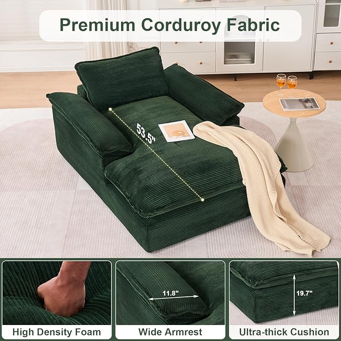 GNIXUU 67 Chaise Lounge Chair Indoor Corduroy Upholstered Oversized Sofa Bed Green Oversized Boneless Couch Chair Large Sleeper Reading Chair for Living Room Game Room Green | easy to move around