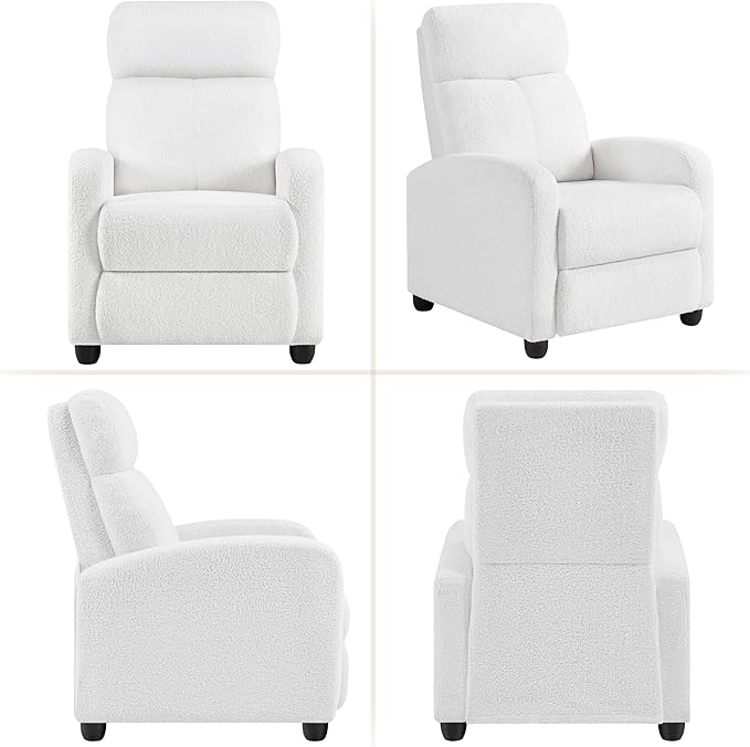 Yaheetech 2-Seat Boucle Pushback Recliner Chair Living Room Chair with Thick Seat Cushion and Backrest Reclining Chair for Living Room White