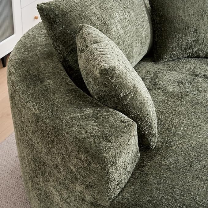 Green 55 Oversized Swivel Accent Chair Round Barrel Chair with 360° Rotation Chenille Upholstered Deep Seat Lounge Sofa Modern Comfy Single Sofa for Living Room Bedroom Office (Green)