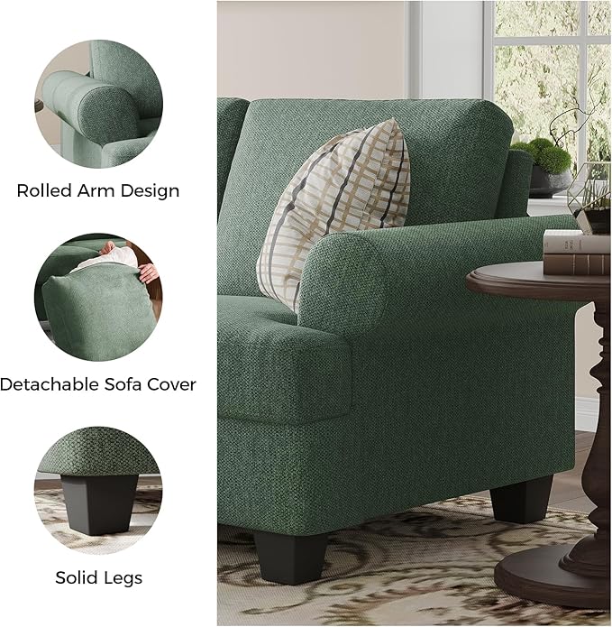 91 Inch Lawson Sofa with Extra Deep Seats Oversize Mid-Century 3-Seat Sofa Couch for Living Room Apartment Lounge Green