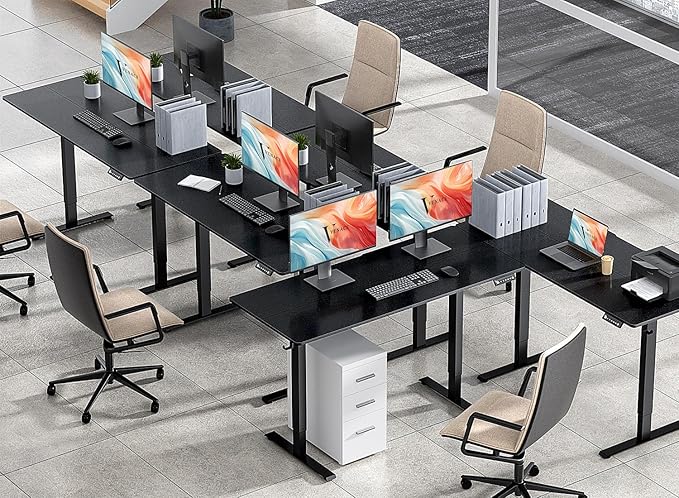 55 x 24 Inch Electric Standing Desk with 4 Wheels Height Adjustable Desk for Home Office Sit Stand Desk with 4 Memory Presets Headphone Hooks and Cable Clips Splice Board Black