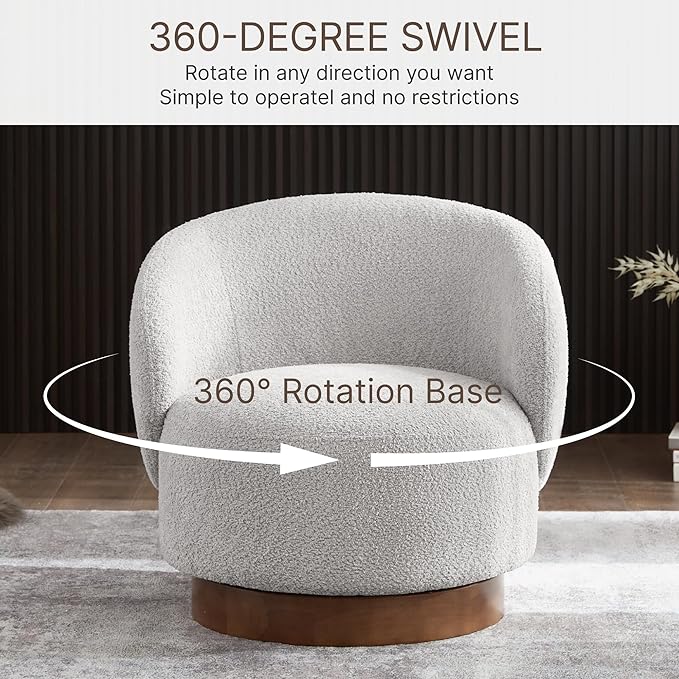 Swivel Accent Chair Round Barrel Armchair Upholstered Performance Fabric for Living Room Bedroom Waitingroom1 BoxLight Grey