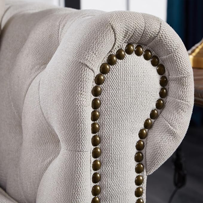 KEVINSPACE 88.5 Modern Sofa Couch for Living Room 3 Seater SectionalSofa Couch Comfy Linen FabricSofa Button Tufted Cushions Rolled Arms Wood Legs Chesterfield Sofa for Small Spaces Beige
