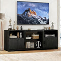 Fluted TV Stand for Tvs up to 80Mid Century Modern TV Stand with Open Adjustable ShelfEntertainment Center Wood TV Media Console with Cord Holes for Living Room Furniture BedroomBlack
