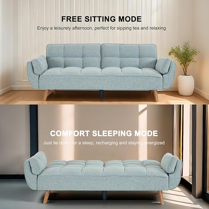Convertible futon Sofa Bed Sleeper Sofa Bed with Adjustable backrest Small Space Small Sofa Living Room Bedroom (Light Gray)