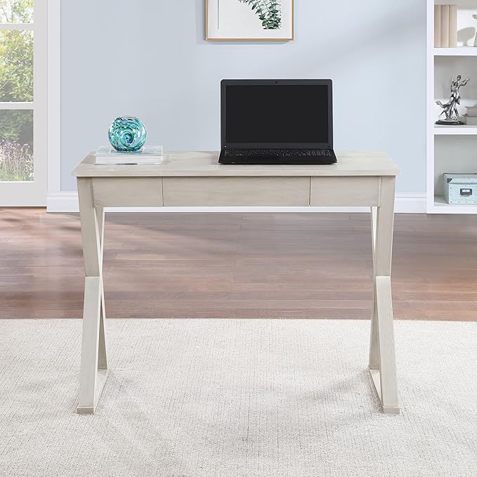 OSP Home Furnishings Marna Modern Writing Home Office Desk with Drawer Weathered White Finish
