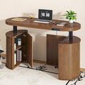 Mid Century Modern Electric Standing Desk with Storage 55 x 22 Inch Small Sit Stand Up Desk Wood Adjustable Height Computer Executive Desk for Home Office Laptop Walnut