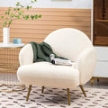 Accent Chair White with Golden Metal LegsReading Chair for Bedroom Comfy Boucle Sherpa Chair for Living Room Bedroom