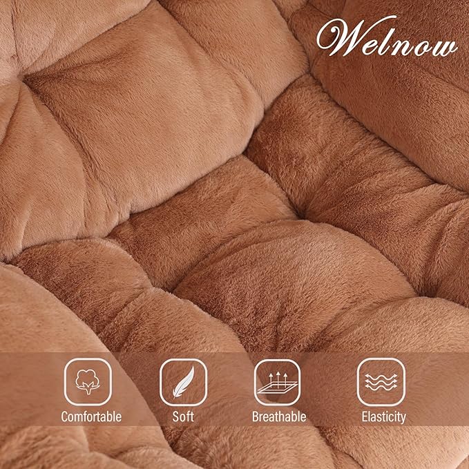 Welnow Lazy Chair with Ottoman Modern Accent Chair with Armrests and a Side Pocket Leisure Sofa Armchair Reading Armchair with Footrest for Small Space Plush Brown