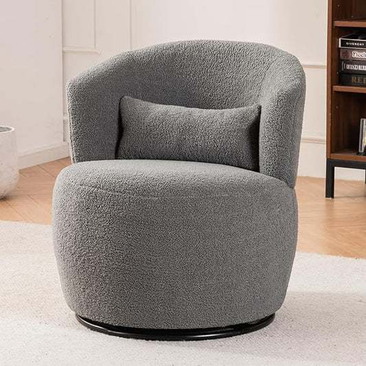 Leavader Contemporary Swivel Accent Chair - 360° Rotation White Plush Sofa Chair Modern Round Armchair with Metal Base for Nursery Living Room Lounge (Grey)
