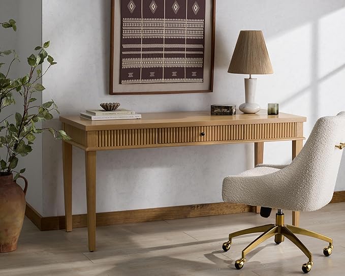SAFAVIEH Couture Collection Shelbie Oak Brown &amp Black 1-Drawer Reeded Computer Table Office Writing Desk