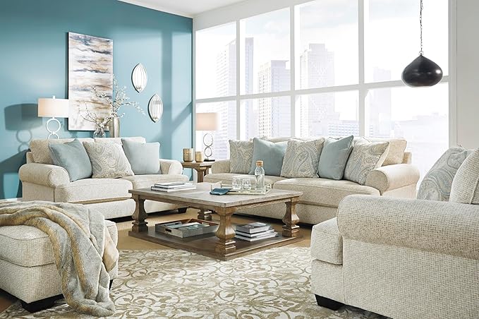 Signature Design by Ashley Monaghan Vintage Sofa with Accent Pillows Reversible Cushions and Rolled Arms Beige
