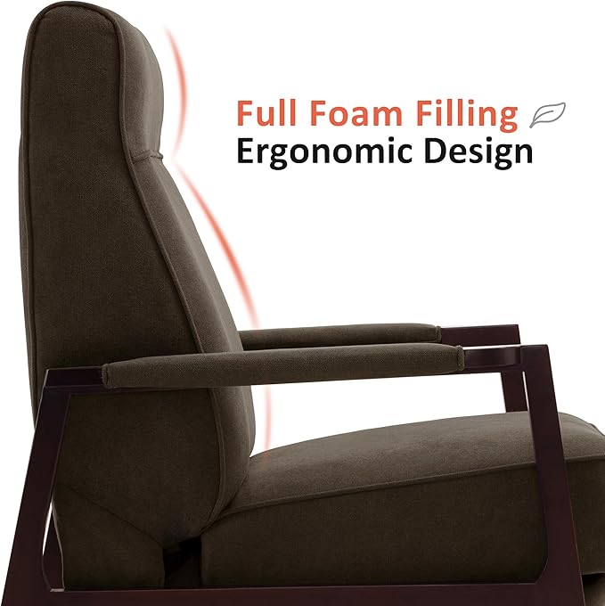 MCombo Pushback Recliner Chair with Wooden Armrests Upholstered Single Sofa Accent Chair for Living Room and Office Fabric MR097 (Coffee)
