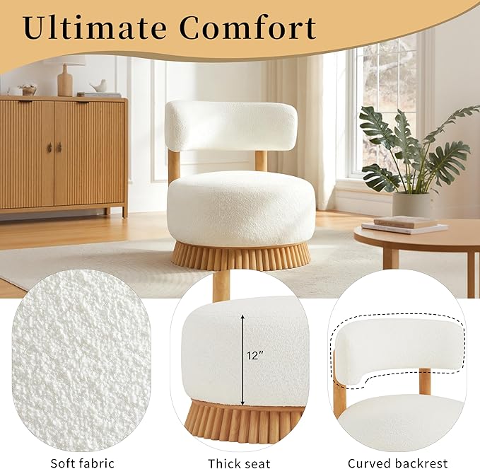 Christopher Knight Home Eloise Modern Accent Chair for Living Room Boucle Upholstered Single Lounge Sofa Chair with Wooden Frame Comfy Reading Chair for Bedroom Light Beige+Natural