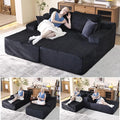 Oversized 79” Double Chaise Lounge Sofa Bed Deep Seat Corduroy Cloud Loveseat Chair No Assembly Plush Upholstered Sleeper for Living Room or Bedroom (Black)