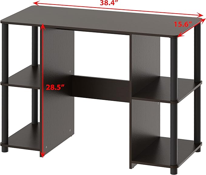 SHW 38-Inch Home Office Wood Desk with Double Sided Shelves Espresso