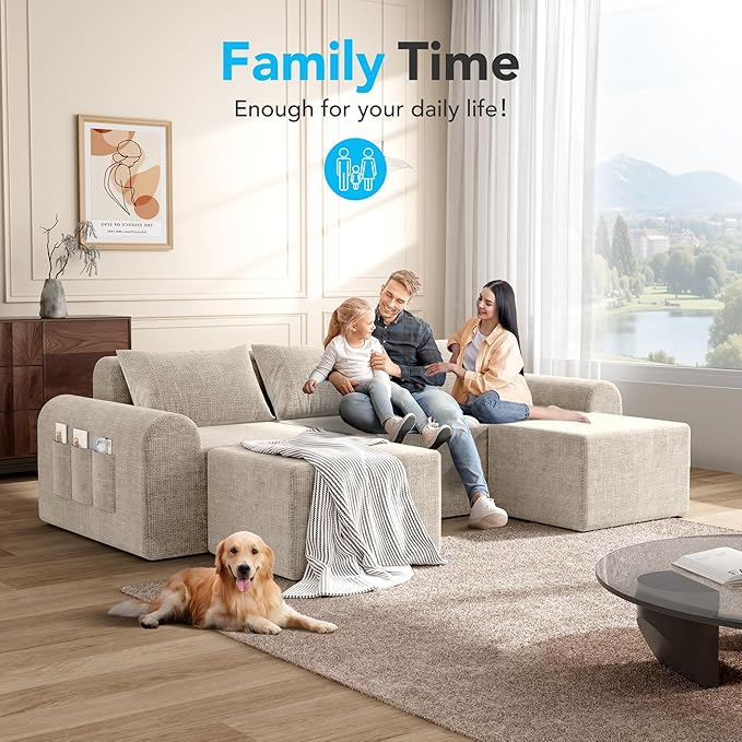 Cloud Sectional Couch with 2 Ottomans &amp 3 Pillows Boneless Couches for Living Room U Shaped Sectional Sofa Deep Seat Comfy Couch for Small Spaces No Assembly Required 72h to Restore