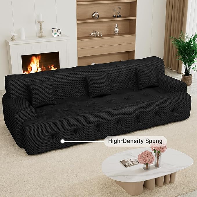 OUYESSIR 114 Boneless CouchCloud Couch3D Mesh Fabric Comfy Sofa3 Seater Modern Curved Sofa for Living RoomBedroom and ApartmentNo Assembly RequiredBlack