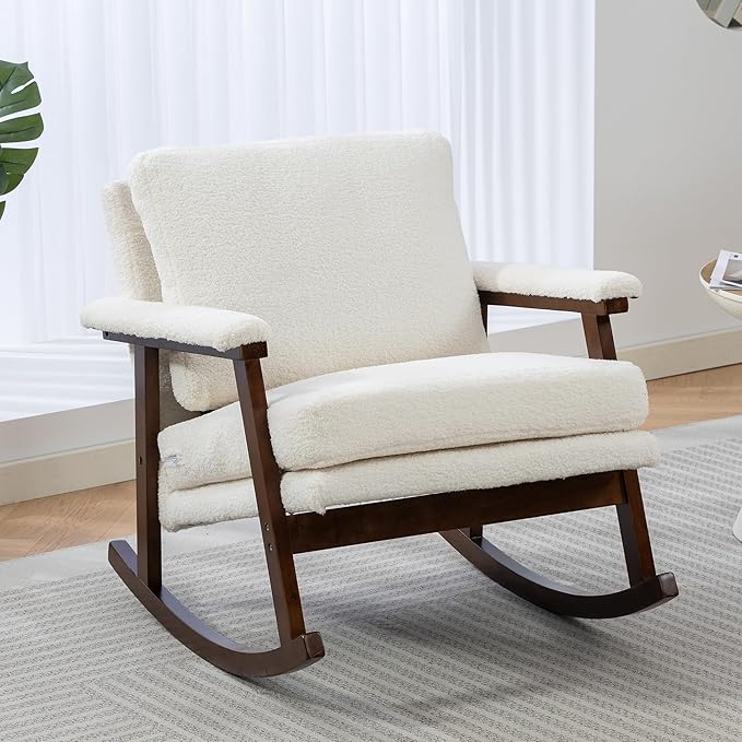 WakZero Accent Chair Comfy Rocking Nursery Armchair Glider Rocker Mid Century Modern Accent Chairs Upholstered for Living Room/Bedroom