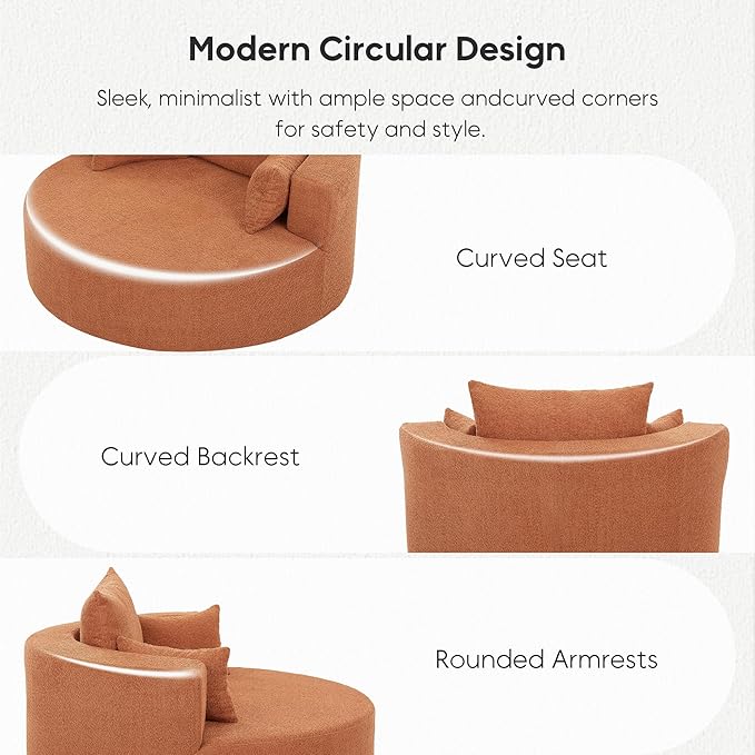 Oversized 360° Swivel Barrel Chair for Living Room Modern Comfy 56.3'' Round Boucle Reading Accent Chair with Extra Wide &amp Deep Seat Overstuffed Cushions Easy Assembly Sienna Red