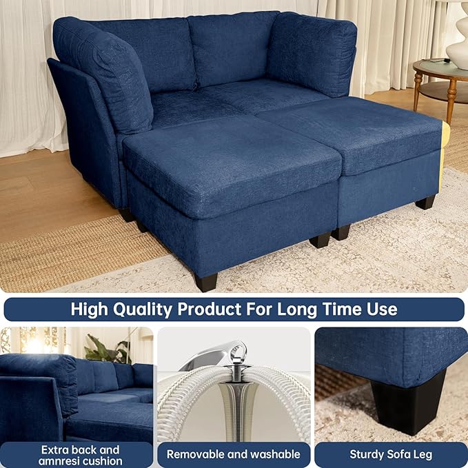 Modern Sofa Modular sectional Cloud Couch with 2 Ottomans 6-seat Chenille deep-seat with Storage and 6 Pillows for Living Rooms bedrooms and Apartments (Orchid 2Seater+2Ottoman)