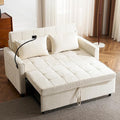 Anwick Modern 56.9 Convertible Sleeper Sofa Bed 3 in 1 Comfy Velvet Loveseat Sleeper Chair BedAdjustable BackrestTwo USB Ports and Phone HolderPull Out CouchLoveseatSectional Sofa Bed (Beige)