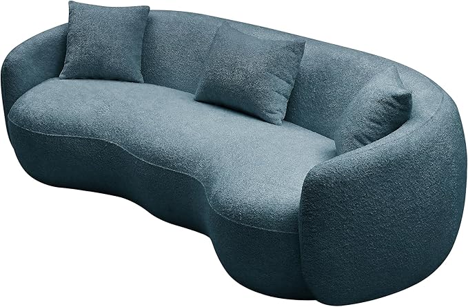 KEVINSPACE Curved Sofa Couch 93.6 3-Seater ModernCouch CurvedSofas for Living Room Boucle Sectional SofaCouch Comfy Cloud Upholstered Sofawith Pillows for Bedroom Office Apartment Blue
