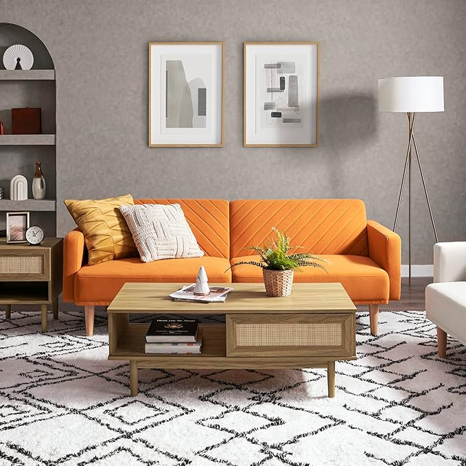 mopio 76.4 Futon Sofa Bed Couch Loveseat Sleeper Sofa Mid Century Modern Futon Couch Sofa Cama Couches for Living Room (Apricot Velvet)