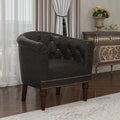 Accent Chair Upholstered Faux Leather Barrel Chair with Nailed Trim Comfy Club Armchair for Reading Living Room Bedroom Waiting Room (Coffee Set of 1)