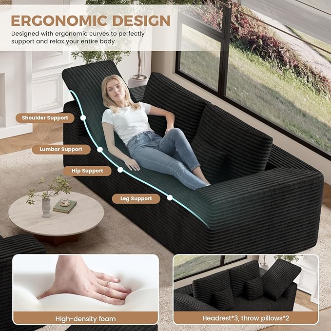 80'' Modern Cloud Loveseat Sofa Set of 2 No Assembly Required Deep Seat Comfy Small Couches Includes 2 pcs Pillows for Living Room Bedroom Apartment(Black)