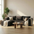 Cloud Modular Sectional Sofa L-Shape Boneless Couch Modern Corduroy Sofa with Chaise Lounge No-Assembly Required Deep Seat Modular Cloud Couch for Living Room Apartment Black