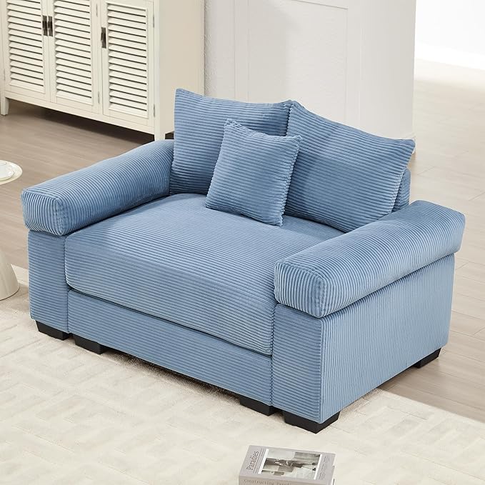 ERYE Modern Corduroy Upholstered Accent Chair Oversized Wider Seat Armchair Leisure Comfy Sofa Chair with Removable CushionArmrests and 3 Pillows for Home Apartment