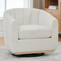 32.3 Ivory Swivel Accent Chair Wide Curved Backrest Thickened Upholstered Accent Chairs for BedroomComfortable ArmchairModern Swivel Chairs for Living Room