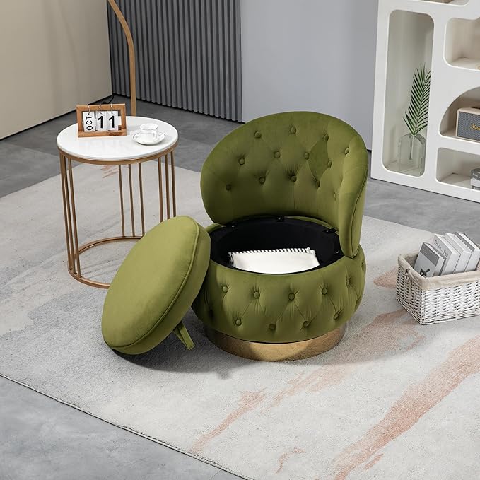 360 Degree Swivel Cuddle Barrel Accent Storage Chairs Round Armchairs with Wide Upholstered Fluffy Velvet Fabric Chair for Living Room Bedroom Office Waiting Rooms