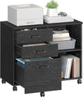 VASAGLE Lateral File Cabinet Home Office Printer Stand 3-Drawer Mobile Filing Cabinet with Open Storage Shelves for A4 Letter-Size Files Black with Wood Grain UOFC041B56