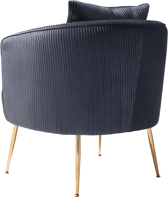 Art Leon Velvet Accent Chair Upholstered Modern Single Sofa Chair Comfy Barrel Chair with Golden Metal Legs for Living Room Bedroom Gray