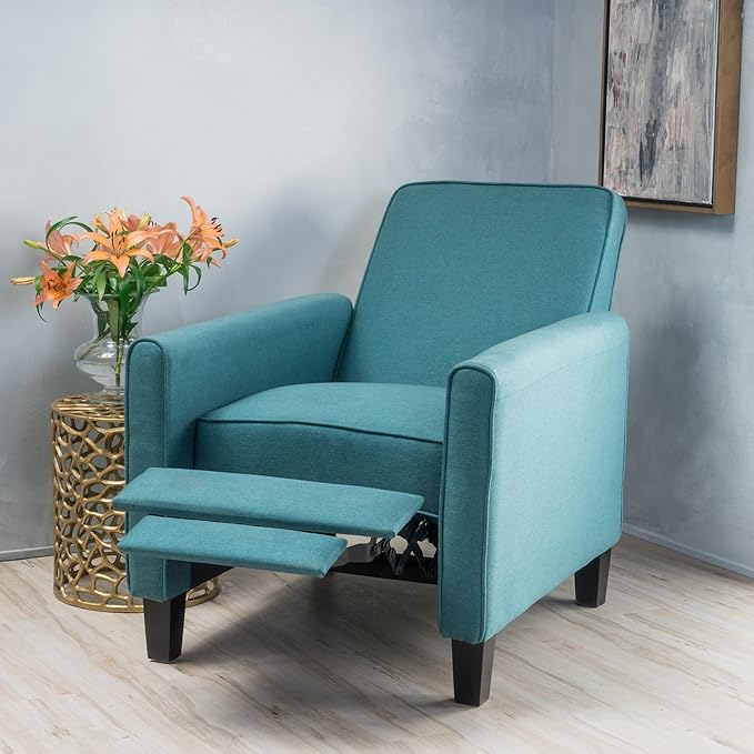 Teal Linen Push Back Chair for Living Room Comfort and Style