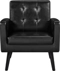 Topeakmart Mid Century Accent Chair Modern and Cozy PU Leather Barrel Sofa Chair with Thick Cushion and Sturdy Wood Legs for Living Room/Bed Room/Office Waiting Area Black