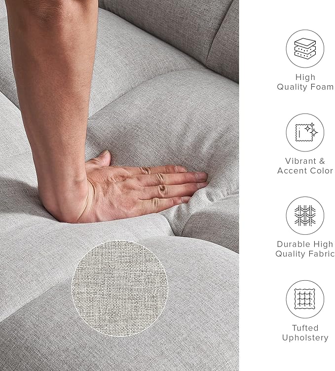 mopio Aaron 76.8 Couch Small Futon Sofa Bed Sleeper Loveseat Mid Century Modern Futon Couch Sofa Cama Couches for Living Room Bedroom (Light Gray Fabric)