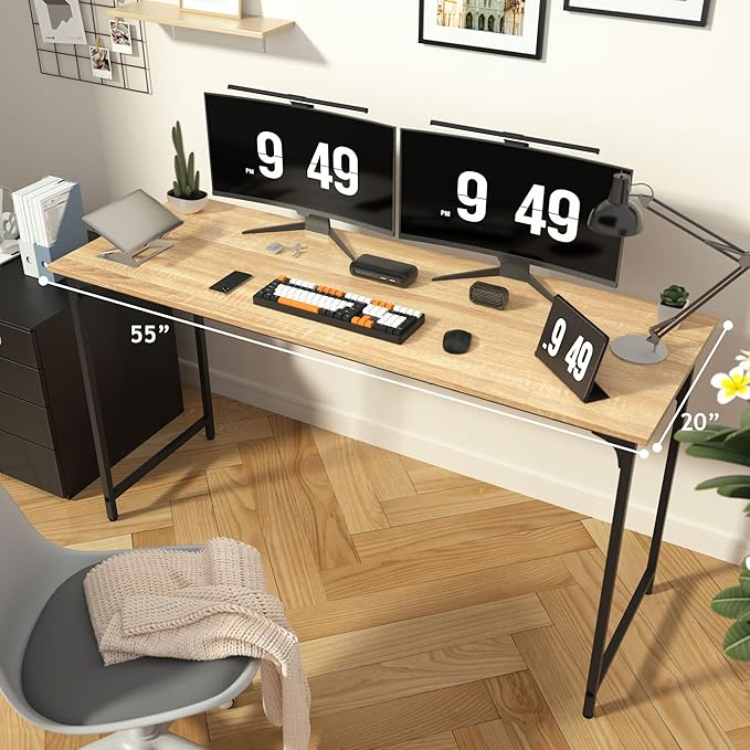 55 Inch Office Desk Modern Simple Style Computer Desk and Study Table with Sturdy Metal Frame Writing Work Desk for Home Office Gaming Desk for Gaming Room Nature