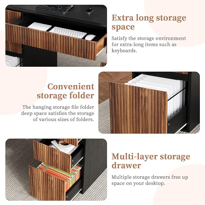 4 EVER WINNER Computer Desk with 7 Drawers 58 Executive Desk with Handleless Design for Home Office Modern Black Desk with File Cabinets Large Desktop for Study Living Room Bedroom Black