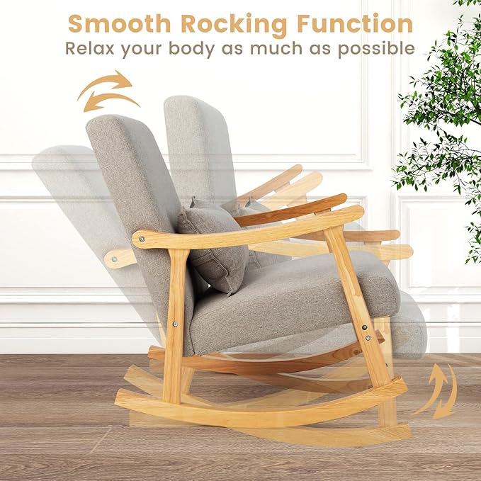 GORELAX Upholstered Rocking Chair Rocker Glide Accent Chair with Extra Back Pillow Modern Single Recliner Armchair for Living Room Nursery Bedroom (2)