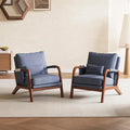 Mid Century Modern Chair Set of 2 Upholstered Lounge Arm Chair with Solid Wood Frame Comfy Accent Chair for Living Room Bedroom Reading Reception Grayish Blue