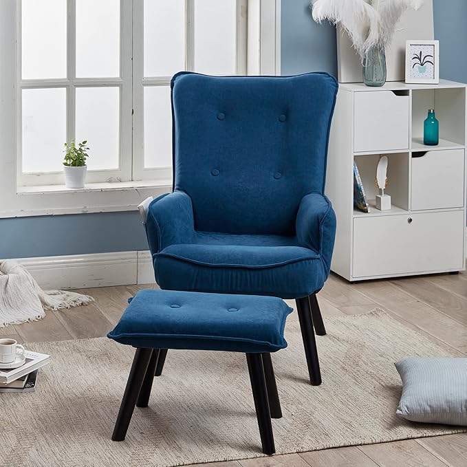 Accent Chair TV Chair Living Room Chair with OttomanModern Vanity Chair with Arms Upholstered Tall Back Desk Chair for Bedroom